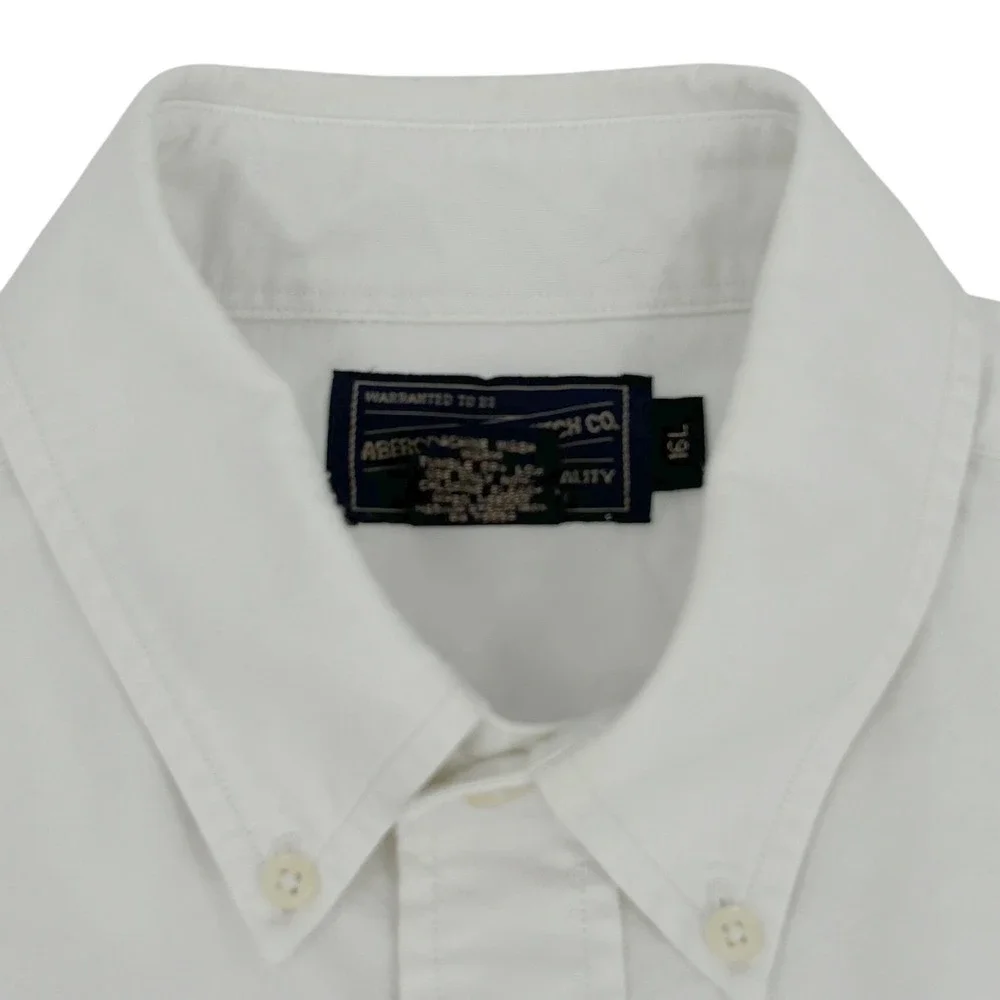 Abercrombie & Fitch Mens Button Down Shirt 16L White Thrashed Vintage Grunge - Picture 2 of 10